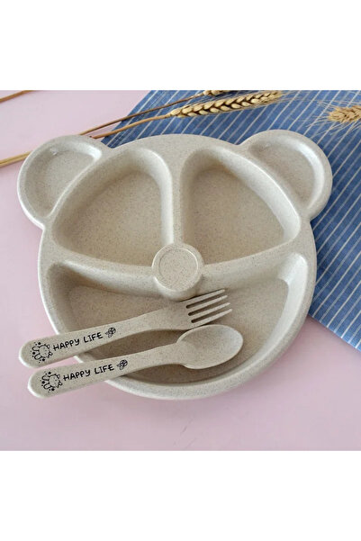 Choice طقم أدوات طعام للأطفال باللون البيج، يتضمن وعاءً وملعقة وشوكة، وأطباقً...