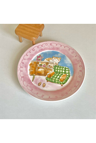 Choice طبق سيراميك برسومات كرتونية لطيفة ومرحة بحواف ناعمة، من أدوات المائدة المنزلية الكورية عالية الجودة، مثالي للحلويات