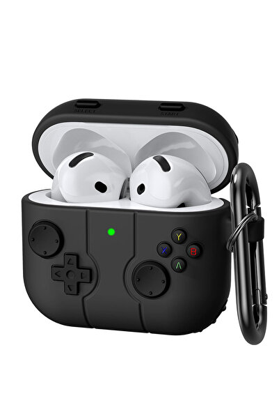 Choice جراب أسود لسماعات AirPods 4، متوافق مع AirPods 3 و4، بتصميم ثلاثي الأبعاد، مناسب لأجهزة ألعاب Gameboy، غطاء حماية ناعم لسماعات AirPods