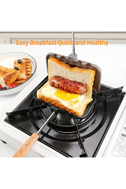 Choice صانعة شطائر من سبائك الألومنيوم باللونين الأسود والرمادي، ذات سطحين غير لاصقين، مع مشبك شواء قابل للفصل وحامل خبز محمص
