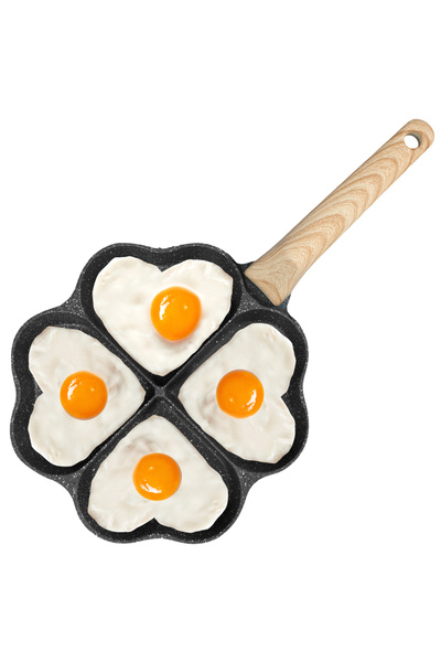 Choice Black Egg Frying Pan 4-Cup Heart Omelette Pan Non-Stick Egg Skillet with Wooden Handle Aluminum Allo