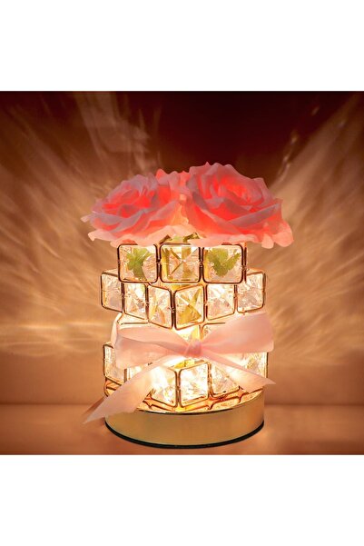 Choice pink LED Crystal Rose Table Lamp 3 Colors Dimmable Magic Cube Rose Cre...