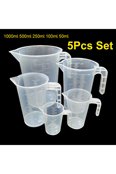 Choice مجموعة من 5 قطع، 5 موديلات متنوعة، مجموعة من 5 قطع، أكواب شاي بالحليب سعة 1000 مل، 500 مل، 250 مل، 100 مل، 50 مل، كوب قياس، كوب قياس، مختبر
