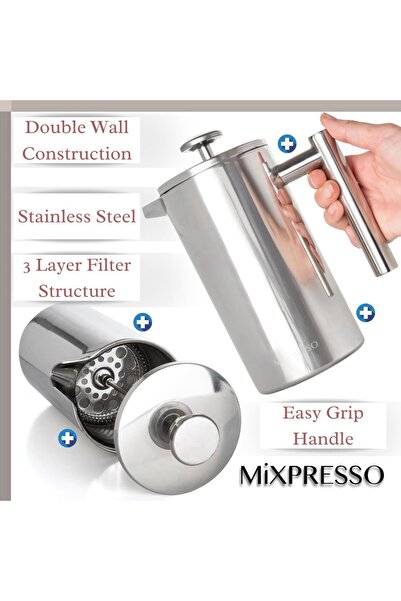 Choice ماكينة تحضير القهوة الفرنسية من الفولاذ المقاوم للصدأ سعة 350 مل، معزولة بجدار مزدوج، سهلة التنظيف