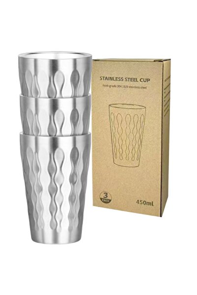 Choice عبوة من 3 أكواب شرب من الفولاذ المقاوم للصدأ سعة 450 مل، رقم 3HZ، كوب ...