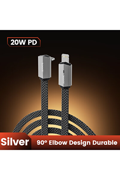 Toocki كابل توكي الفضي بطول متر واحد من النوع C إلى لايتنينج، مزود بمرفق بزاو...