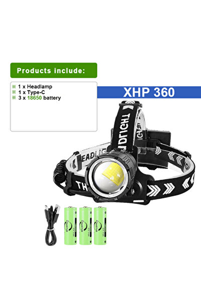 choice2 black XHP 360-18650 2024 XHP360 Super Powerful LED Headlamp 36 Core 1...