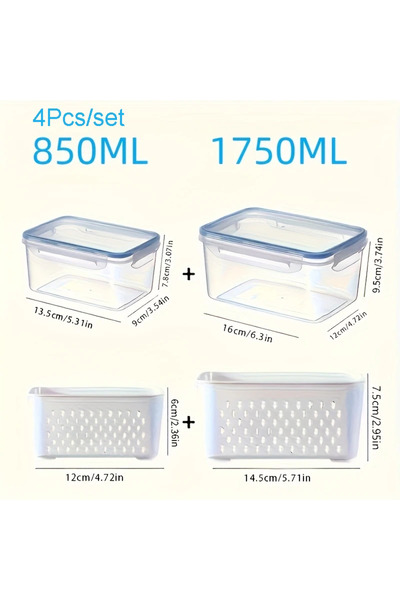 Choice 4Pcs-set Blue Fridge Food Storage Container Set with Lids with Straine...