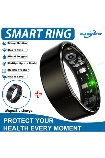 Choice خاتم ذكي جديد أسود اللون، إصدار 2025، مزود بميزات مراقبة معدل ضربات ال...