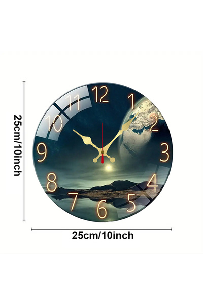 Choice 10 inch GZ-WYT09050002 Earth Landscape Wooden Round Silent Hanging Wall Clock, Suitable For Living R