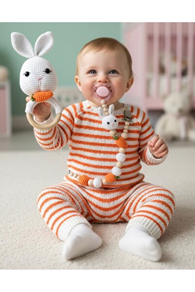 Hubb Amugurumi örgü çıngırak ve emzik askısı takımı