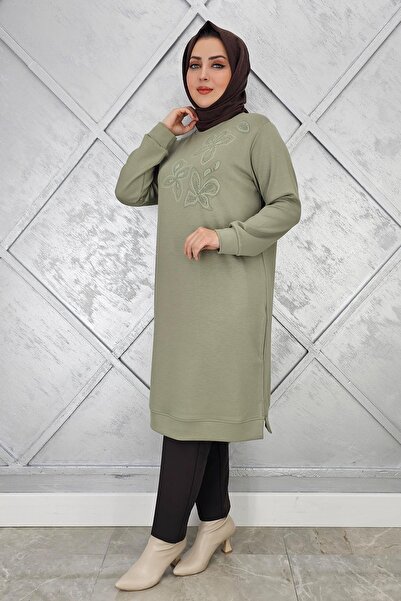 PYS KADIN BASKI VE TAŞ DETAYLI TESETTÜR TUNİK