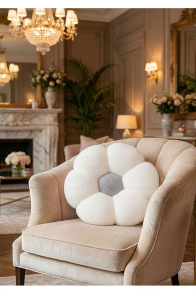 TrendTopic Peluş Dekoratif Papatya Şekilli Kırlent- Yastık- Minder 37 Cm