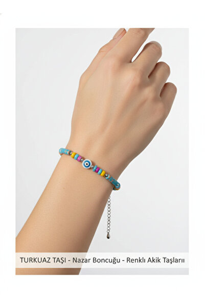 MYNAURA Turquoise Stone Detailed Colorful Beaded Adjustable Bracelet