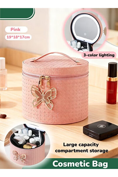 Generic Large makeup bag with lighted mirror, adjustable compartments, portable organizer for makeup artists