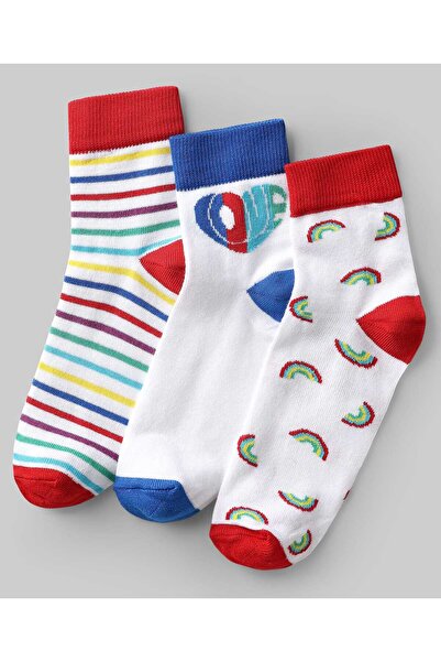 Pine kids Knit Ankle Length Striped Sock Rainbow Heart Print (Pack of 3)-Mult...