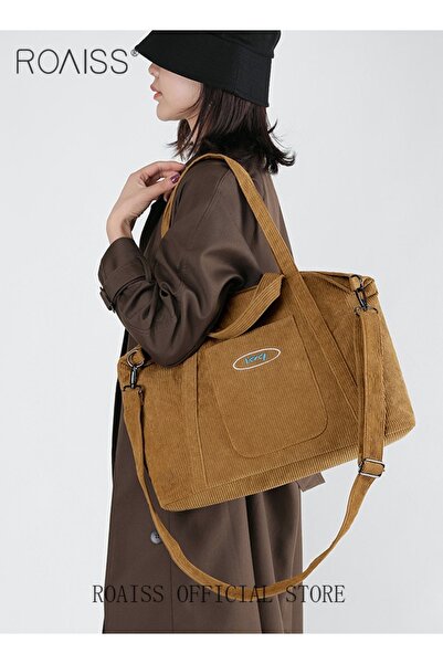 ROAISS حقيبة قماش نسائية كبيرة السعة بكتف واحد حقيبة حمل كاجوال بلون سادة متع...