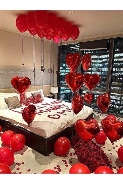 Generic 55-piece Romantic Balloon Set - 'Love' Balloons, Red 18" Foil Hearts, 10" Latex