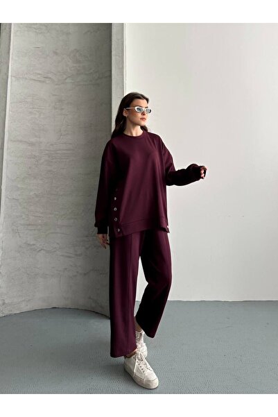 WYNA BOUTİQUE طقم رياضي نسائي كبير الحجم بأزرار جانبية