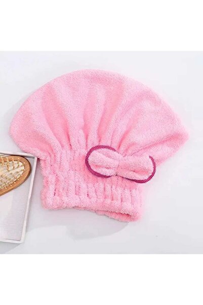 Choice3 منشفة حمام وردية اللون، قطعة واحدة، مصنوعة من الألياف الدقيقة، سريعة الجفاف، مزينة بفيونكة، مع غطاء رأس، من إكسسوارات الحمام.