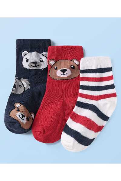 Cute Walk by Babyhug جوارب قصيرة مخططة ومزينة بطبعات دببة (عبوة من 3 قطع) - أ...