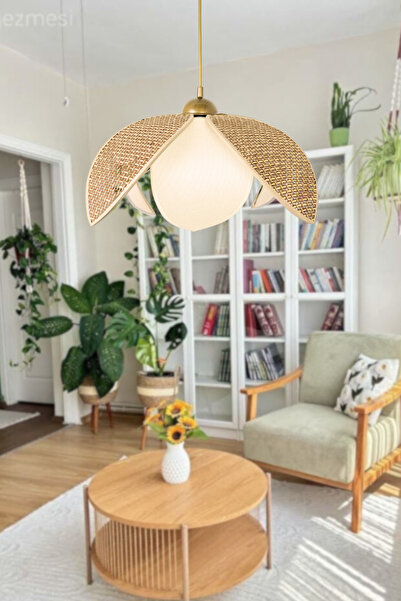 Decodelight Hasır Bambu-Krem Kahve -Krem Palmiye Model Bohem Ev Teras Hol Caf...