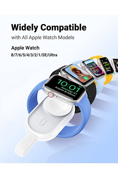 Veger شاحن ساعة أبل محمول، 1500 مللي أمبير، بنك طاقة لاسلكي مغناطيسي - أبيض