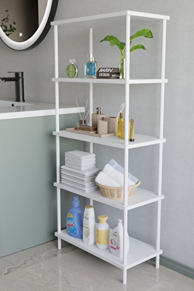 BARIN DESIGN 5 Katlı Çevir Kur Metal Gövdeli Banyo Rafı | Çok Amaçlı Düzenleyici | Organizer Stand Banyo Dolabı