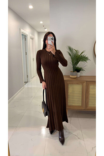 BİRCANÇİL Rochie de tricotat Lisan Kahve material reiat