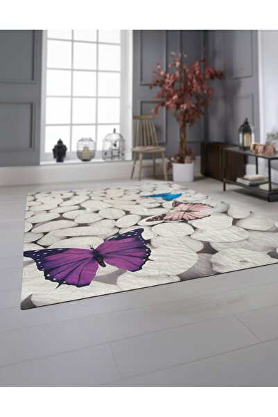 Battal Home غطاء سجادة إسفنجي مرن بنمط الفراشة