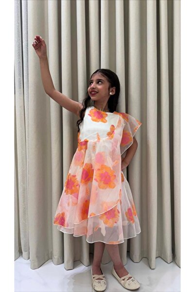 gmax فستان بناتي منسدل بطبقات متدرجة مزين بطبعة زهوربالوان مشرقة