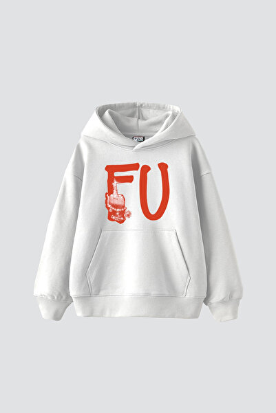 Bak Moda FU. cu imprimeu supradimensionat Hanorac alb unisex