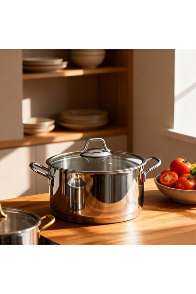 Güral Porselen Güral 24 cm Paslanmaz Çelik Derin Tencere Metal Kulp