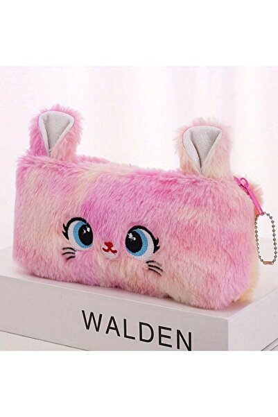 Generic Cute Plush Bunny Pencil Case – Soft Furry Pink Pen Pouch