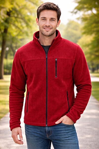LUXIC CORE Unisex Red Fleece Jacket with Zipper – Suitable for Cold Weather, ...