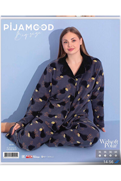 PİJAMOOD Welsoft polar büyük beden düğmeli pijama takımı