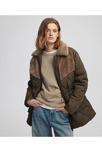 MISS IPEKYOL Suni kürklü ayarlanabilir bel şişme mont