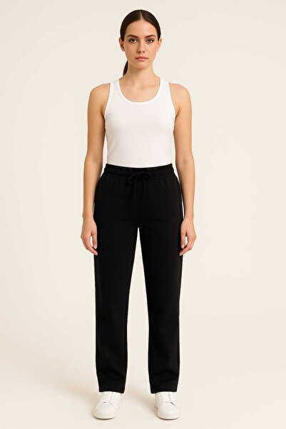 modlux Γυναικείο μαύρο χειμερινό παντελόνι φόρμας με φαρδιά μπατζάκια, υπερμε...