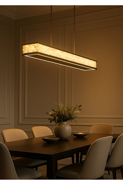 RONİSU AYDINLATMA Bianca Klasik Sıralı Yemek Masası Mermer Avize – Yüksek Tavan İçin Lüks Avize RA-AVZ- 3905-29-74