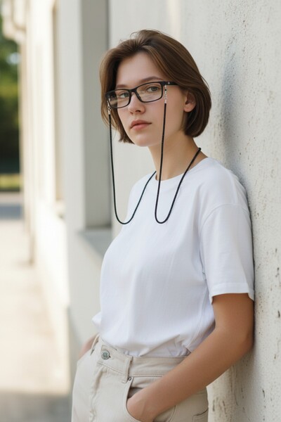 SAVETTE إكسسوار حزام نظارات شمسية بسلسلة مسطحة سوداء اللون