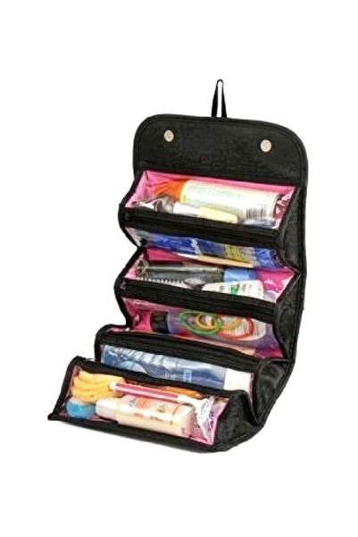 Roll N Go Cosmetic Bag Black/Pink/Clear