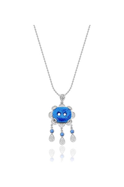 Mardinden El İşi Telkari İşlemeli 2 Gözlü Süryani Nazarlığı Kolyesi