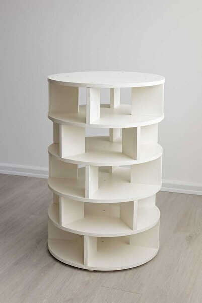 rmc رف أحذية دوار - منظم تخزين خشبي أبيض بستة أرفف يدور 360 درجة (47.6 × 23.6 بوصة)