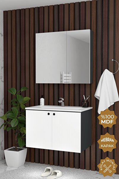 TETA HOME Torino 65 cm MDF Gövde Membran Kapak Banyo Dolabı Seti