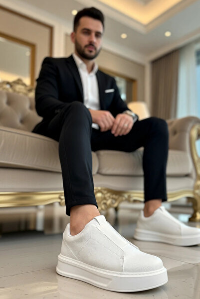 BENERLY Men's Casual Sneaker Low-Top Laceless Thick Sole Leather Suede Functi...