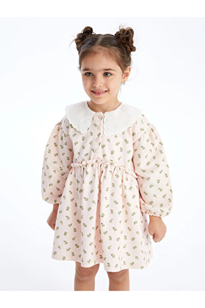 LC Waikiki Lcw Kids Ecru Peter Pan collar Short Sleeve Floral Pattern Baby Gi...