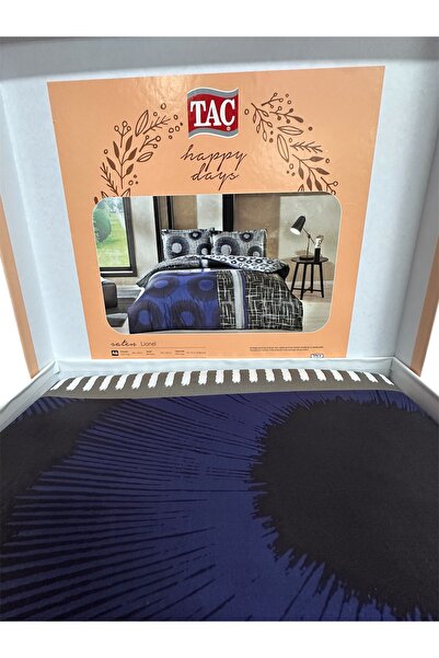 Taç Lionel Navy Blue Cotton Satin Double Duvet Cover Set