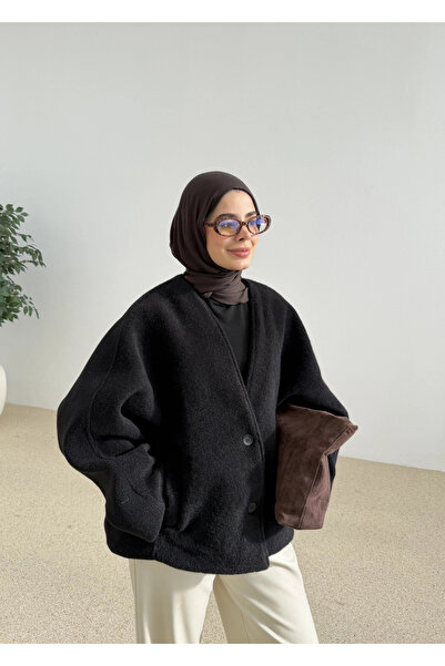 MODA AKSA V YAKA PREMİUM KABAN siyah
