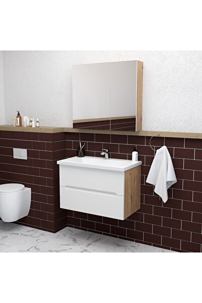 TETA HOME Kopenhag 80 cm MDF Gövde Membran Kapak Banyo Dolabı Seti
