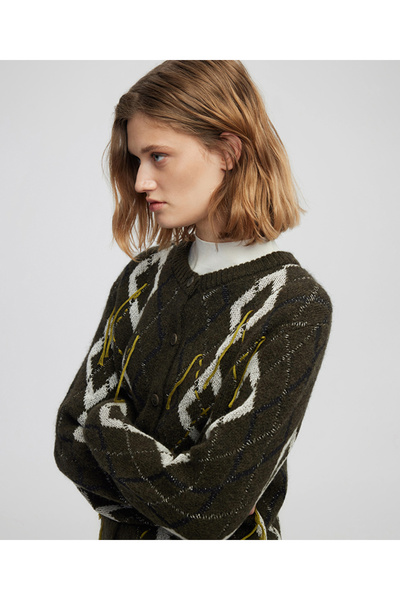 İpekyol Jakarlı püsküllü triko hırka